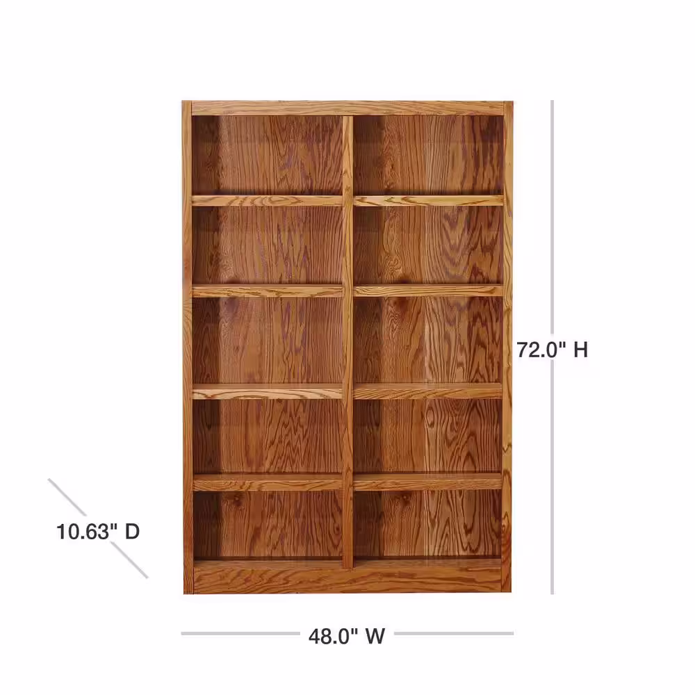 Concepts In Wood 72 in. Dry Oak Wood 10-shelf Standard Bookcase with Adjustable Shelves