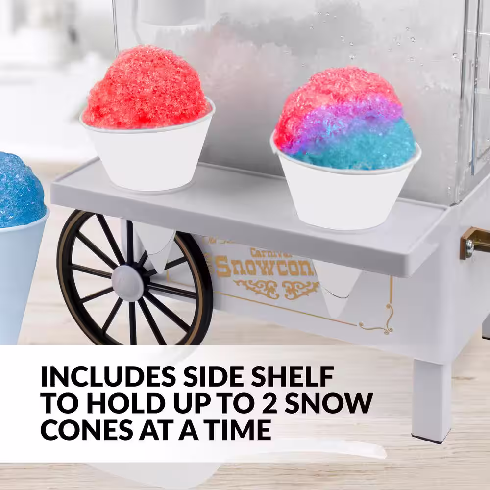 Nostalgia 160 oz. White Snow Cone Machine with 2 Cones and Ice Scoop