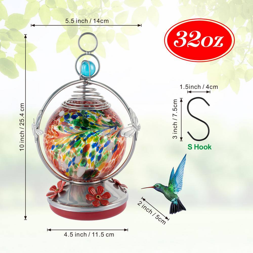 None Flaming Red Glass Hanging Hummingbird Feeder - 32 oz. 1-Pack