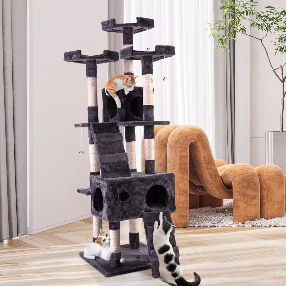 COZIWOW 67 in. H Multi-Level Cat Tree Gray Kitten Condo