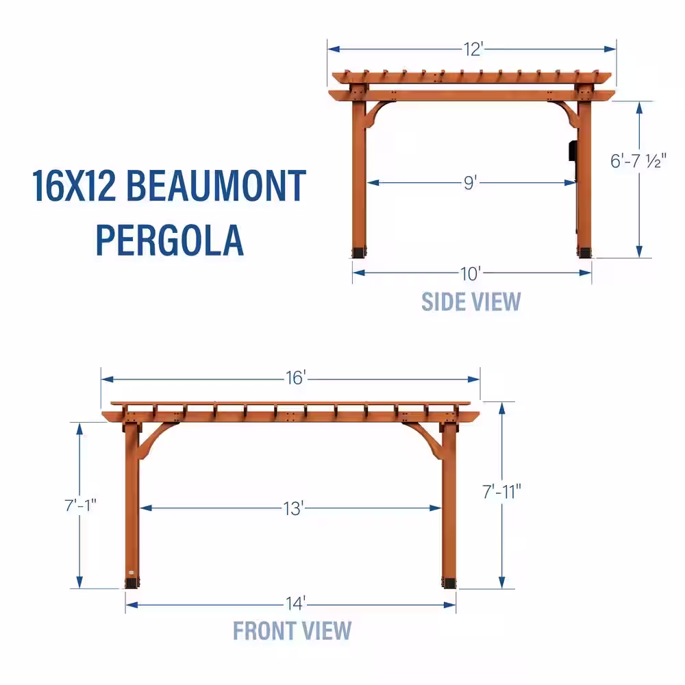 None Beaumont 16 ft. x 12 ft. Light Brown All Cedar Wooden Pergola