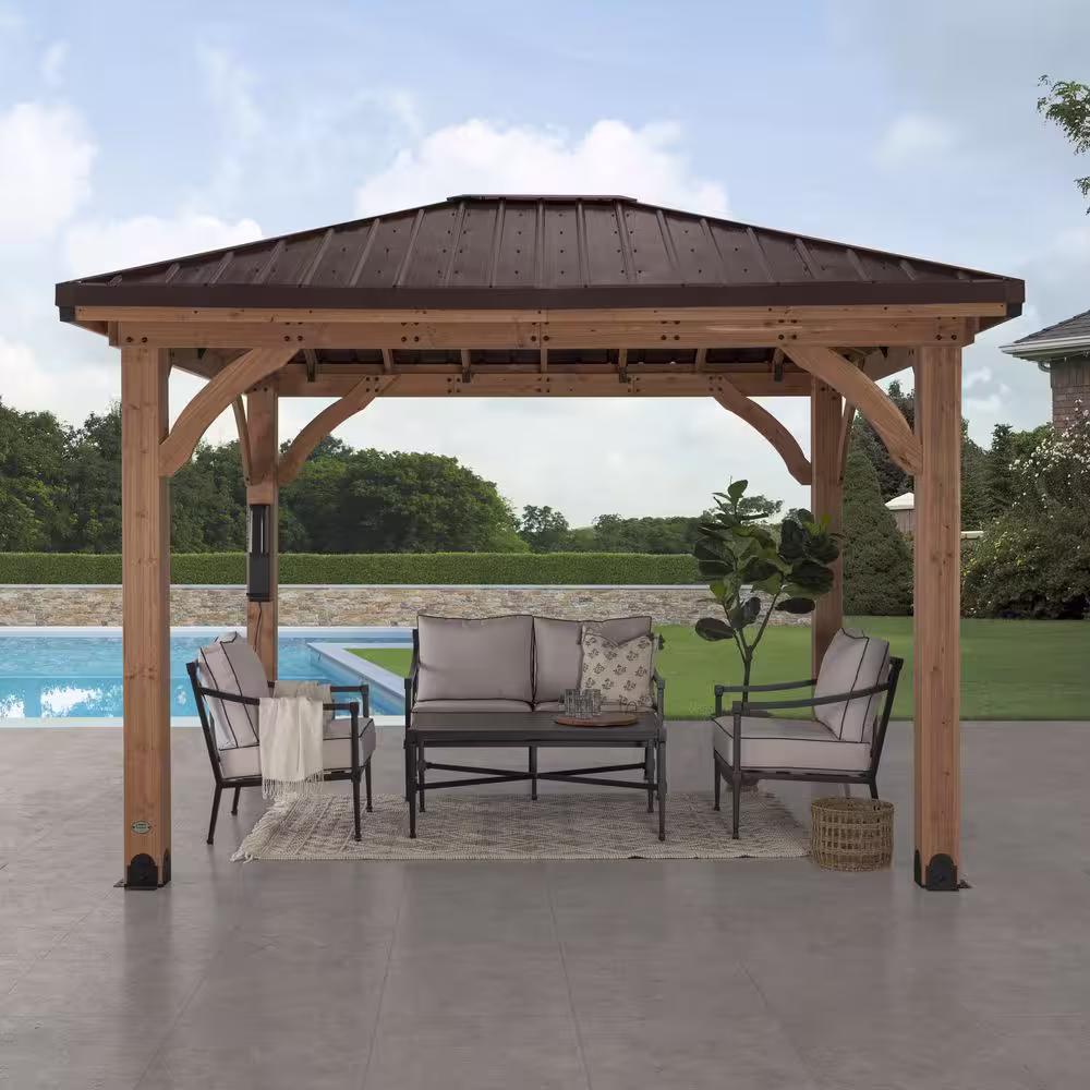 Backyard Discovery Barrington 12 ft. x 10 ft. Brown Gazebo Hard Top Steel Hip Roof Gazebo