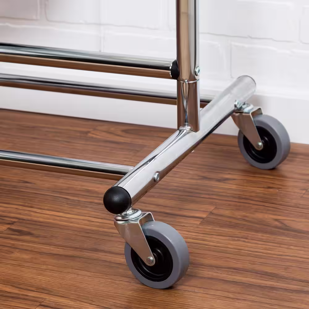 Honey-Can-Do Chrome Steel Rolling Adjustable Clothes Rack 46 in. W x 74 in. H