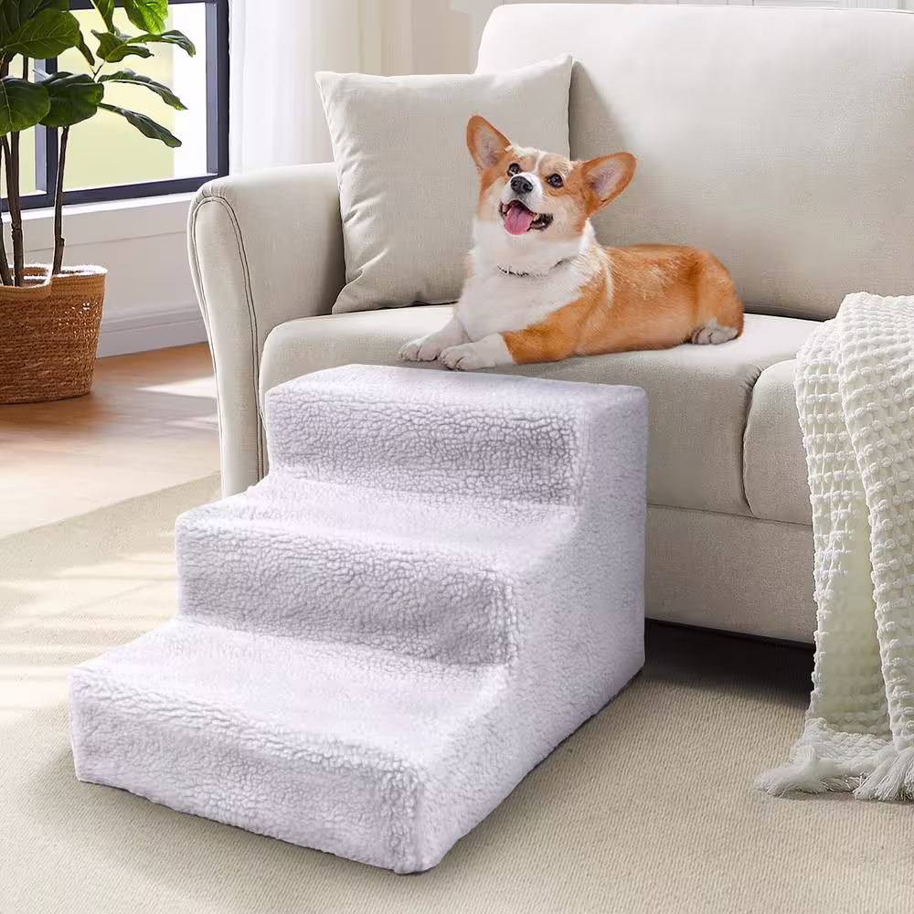 COZIWOW 3-Step Pet Ramp Dog Stair W/Soft Berber Fleece Cover