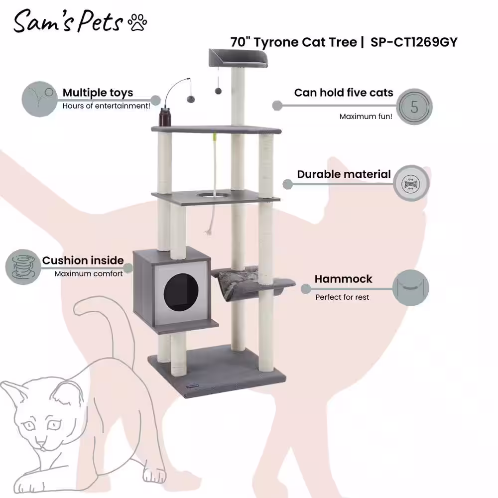 Sam's Pets Tyrone 70.5 in. Gray Cat Tree