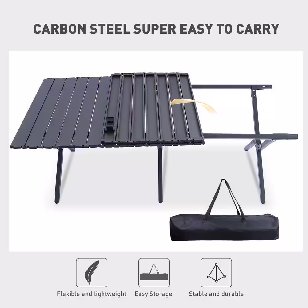 Sudzendf 45.66 in. Black Rectangle Steel Picnic Table Seats 4-6 People with Carry Bag