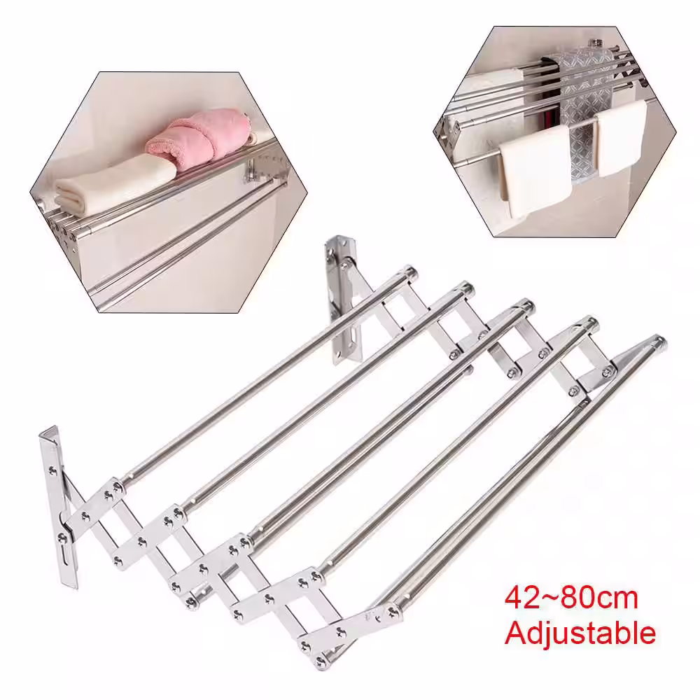 None 31.5 in. x 5.7 in. Silver Stainless Steel Folding Telescopic Towel Rack Garment Rack