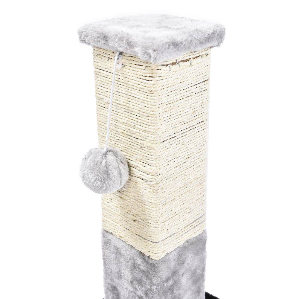 CAT CRAFT Plush and Sisal Square Cat Scratching Post with Plush Hanging Cat Toy, Gray/Natural