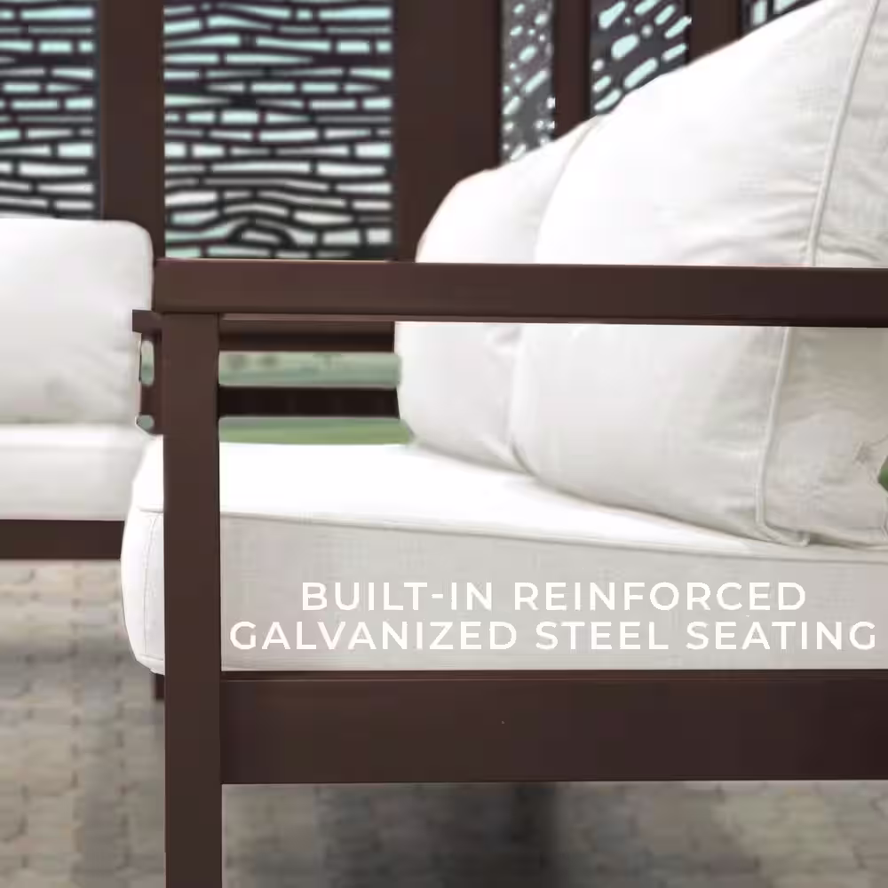 Backyard Discovery Hillsdale 8 ft. x 8 ft. Brown Steel Traditional Cabana Pergola with Conversation Seating in Pumice