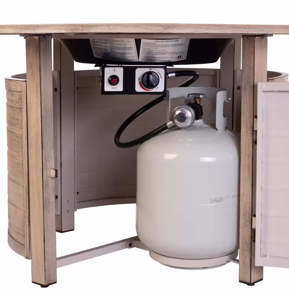 Fire Sense Thatcher 42 in. x 24 in. Round Aluminum Propane Fire Pit Table in Driftwood