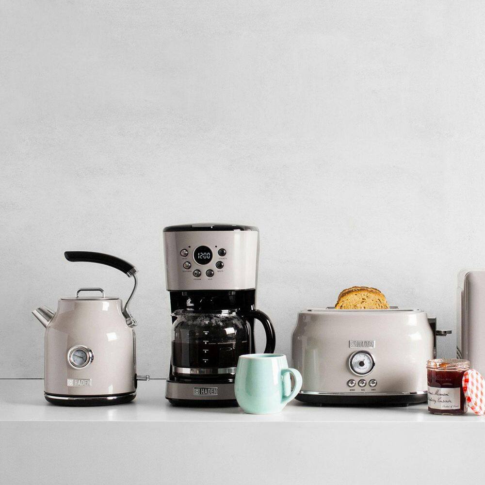 HADEN Retro Style 12 Cup Programmable Coffee Maker with 2 Slice Toaster, Beige