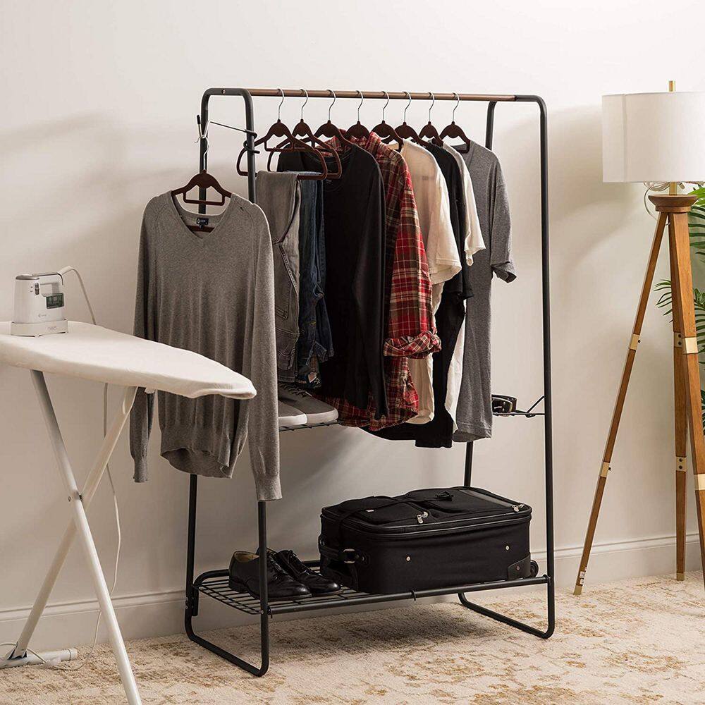 None Black Metal Garment Clothes Rack 34 in. W x 59 in. H