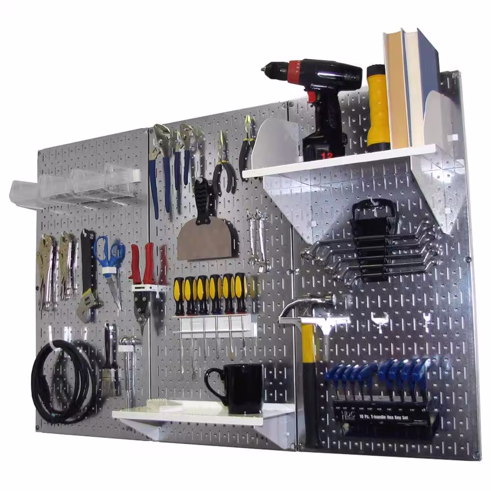 Wall Control 32 in. x 48 in. Metal Pegboard Standard Tool Storage Kit with Galvanized Pegboard and White Peg Accessories