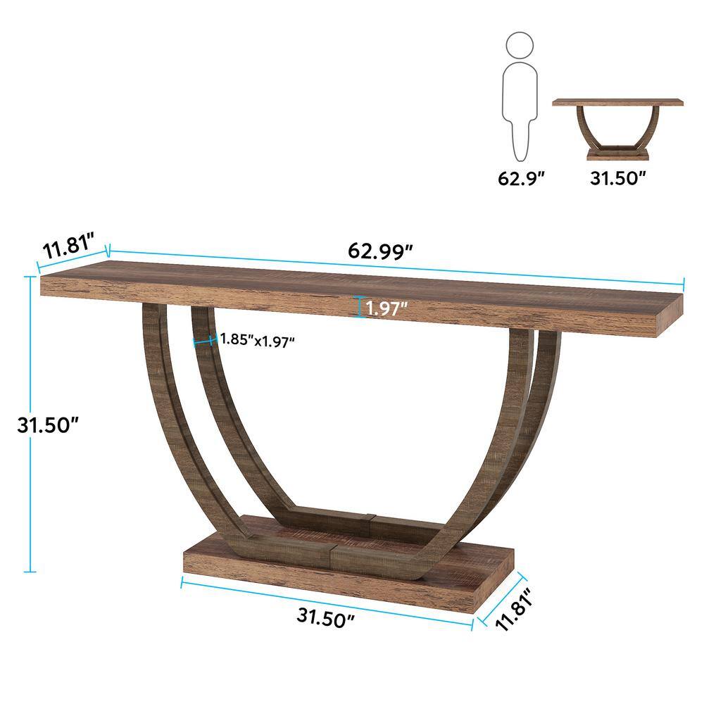 Tribesigns Catalin 63 in. Brown Rectangular Sofa Table Wood Console Table with 2-Tier Shelf