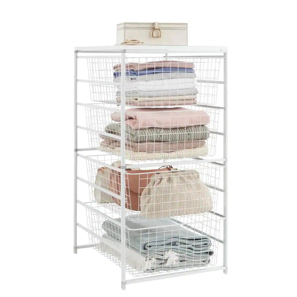 Everbilt 34.76 in. H x 17.13 in. W White Steel 4-Drawer Close Mesh Wire Basket