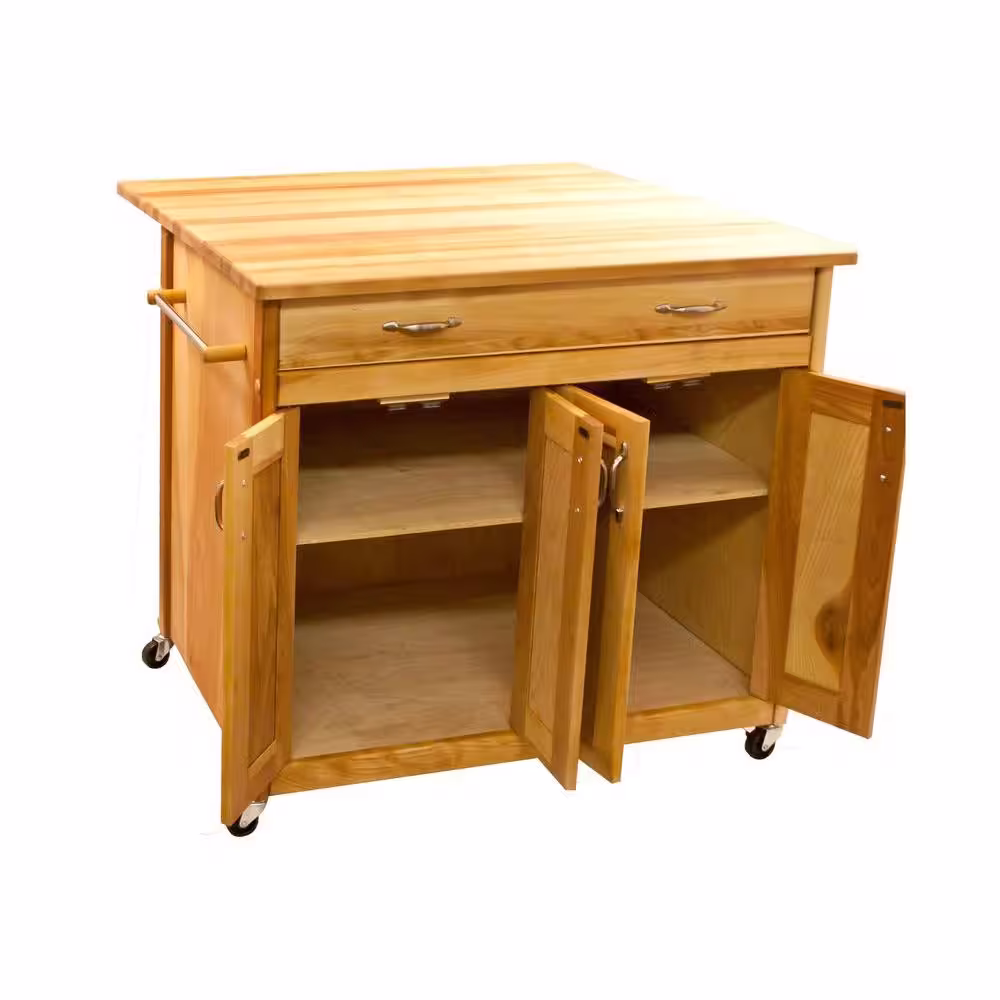 Catskill Craftsmen Natural Wood Kitchen Cart with Drop Leaf
