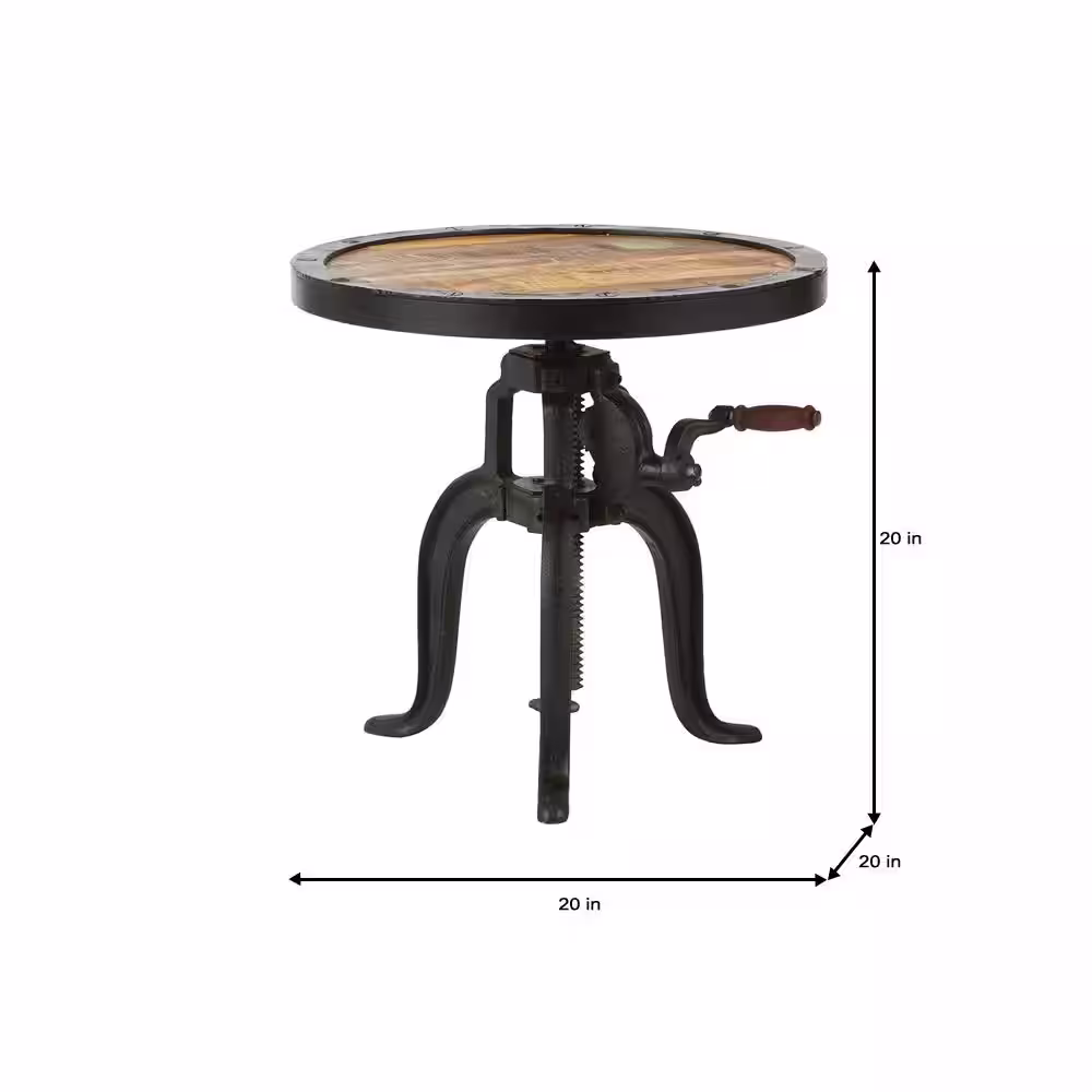 Home Decorators Collection Industrial 20 in. Natural Reclaimed Wood and Metal Round Adjustable Height End Table