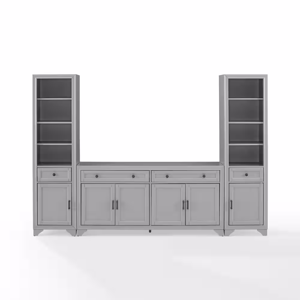 CROSLEY FURNITURE Tara 97 in. Gray Entertainment Center with 4-Drawers Fits TV's up to 65 in. with Bookshelves
