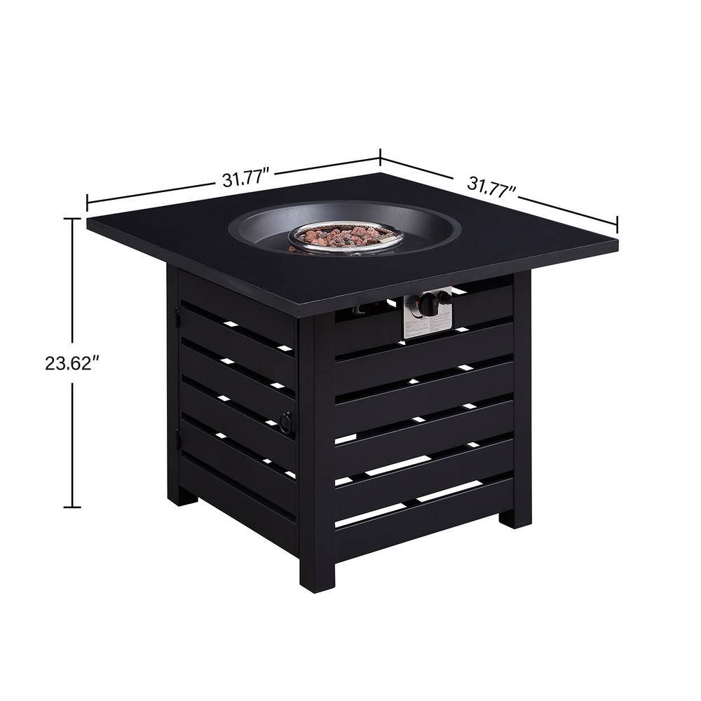 maocao hoom 32 in. x 24 in. 40000 BTU Square Black Metal Propane Gas Fire Pit Table with Gray Table Top