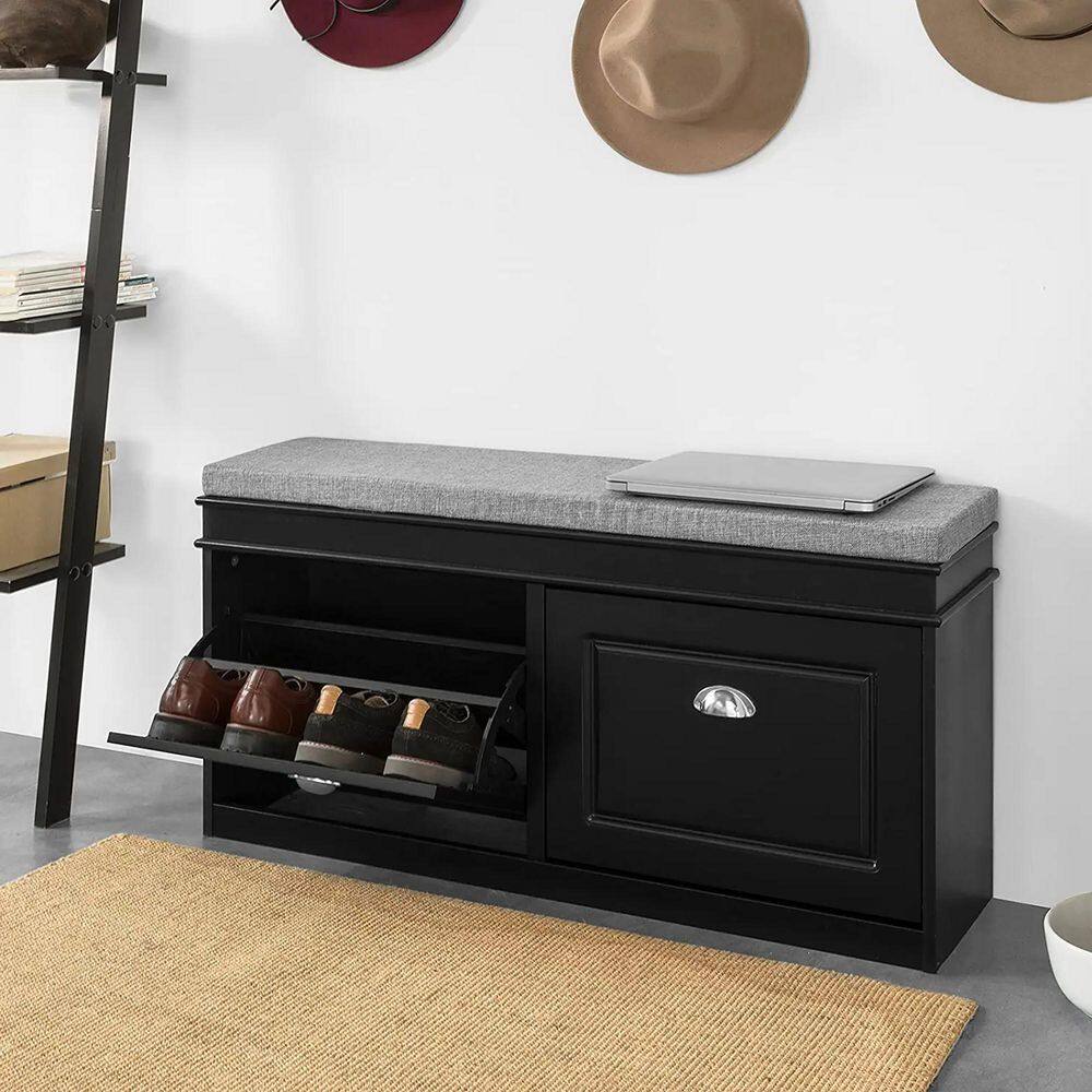 None 20.5 in. H 8-Pair Black Wood Shoe Rack