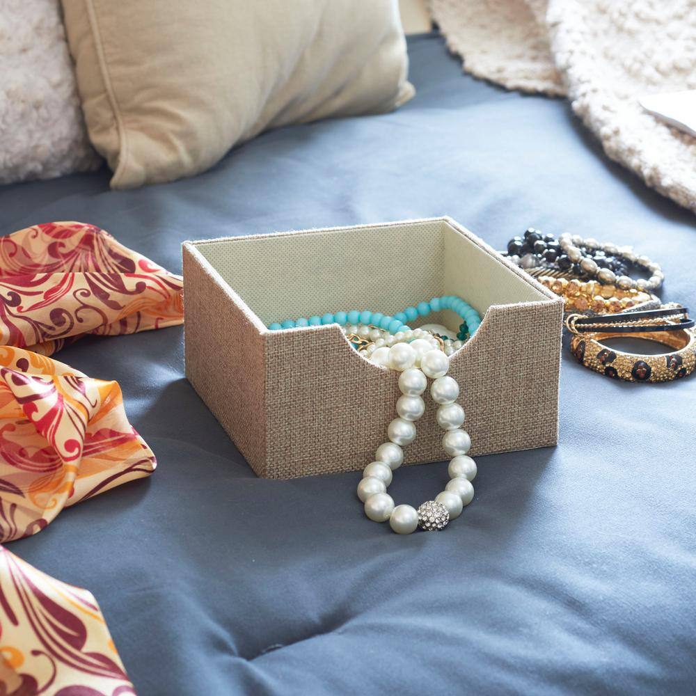 HOUSEHOLD ESSENTIALS 6 in. x 3 in. Latte Stackable Fabric Covered Drawers (2-Piece)