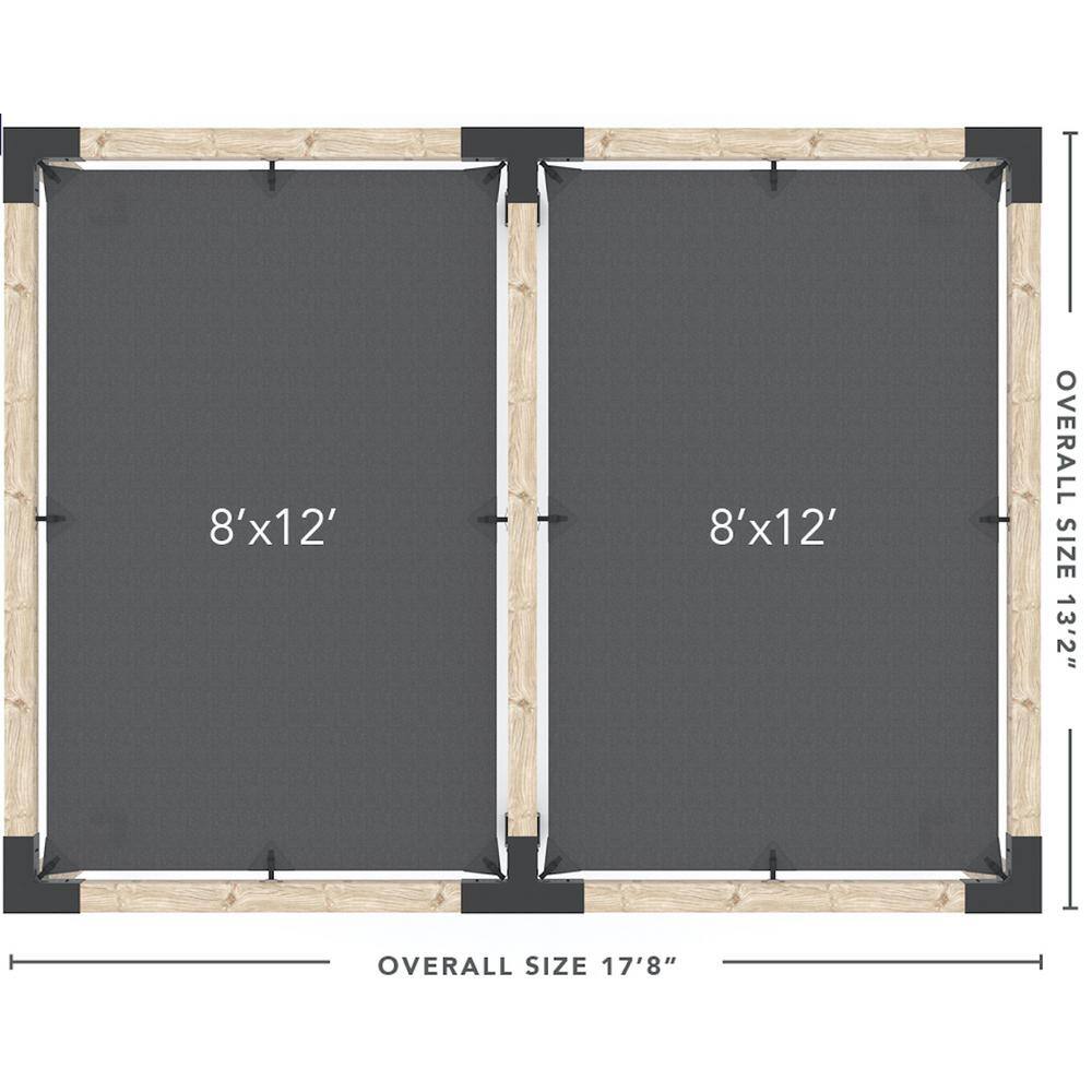 TOJA GRID 12 ft. L x 16 ft. W Double Pergola Kit with 2 Denim Shade Sails, for 6x6 Wood