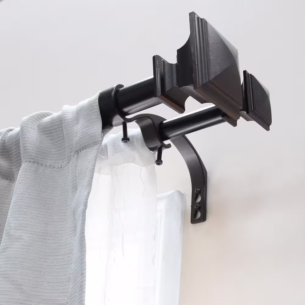 Home Decorators Collection 72 in. - 144 in. Telescoping 3/4 in. and 1 in. Double Curtain Rod Kit in Oil Rubbed Bronze with Flat Square Finials