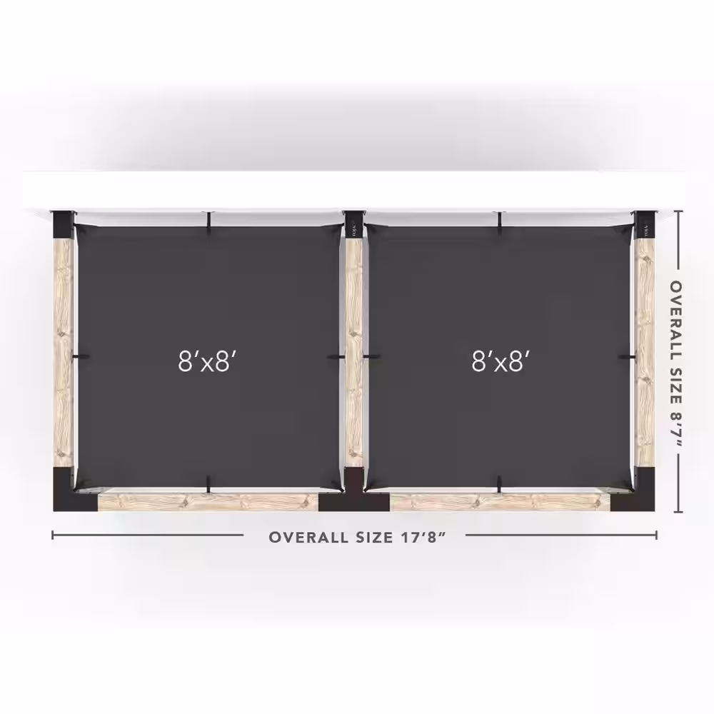 TOJA GRID 8 ft. L x 16 ft. W Double Wall Mount Pergola Kit with 2 White Shade Sails, 6x6 Wood
