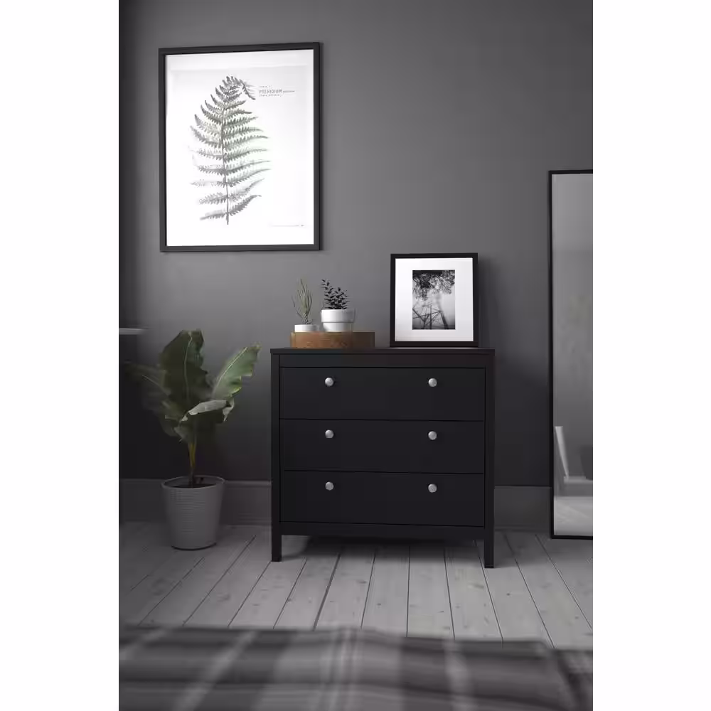 Tvilum Madrid 3-Drawer Black Matte Chest of-Drawers (31.38 in. H x 32.40 in. W x 18.90 in. D)