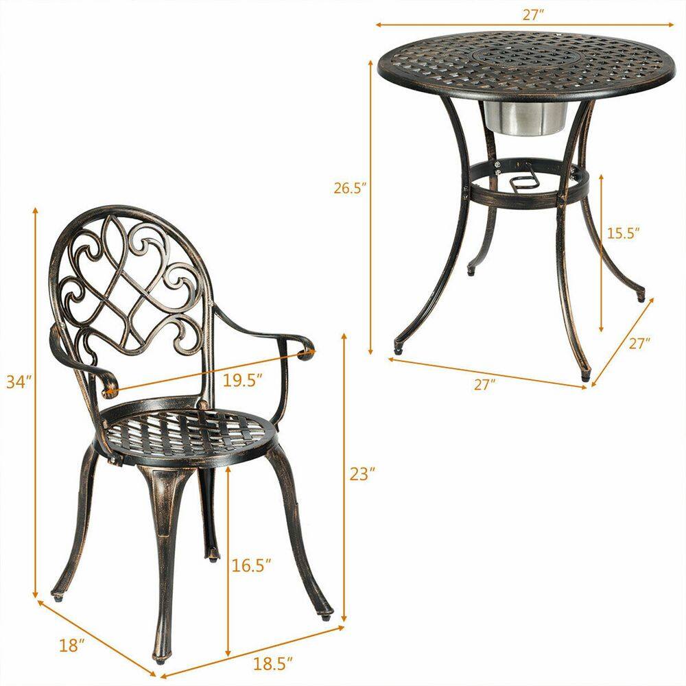 SUNRINX 3-Piece Patio Bistro Patio Conversation Set with Attached Removable Ice Bucket