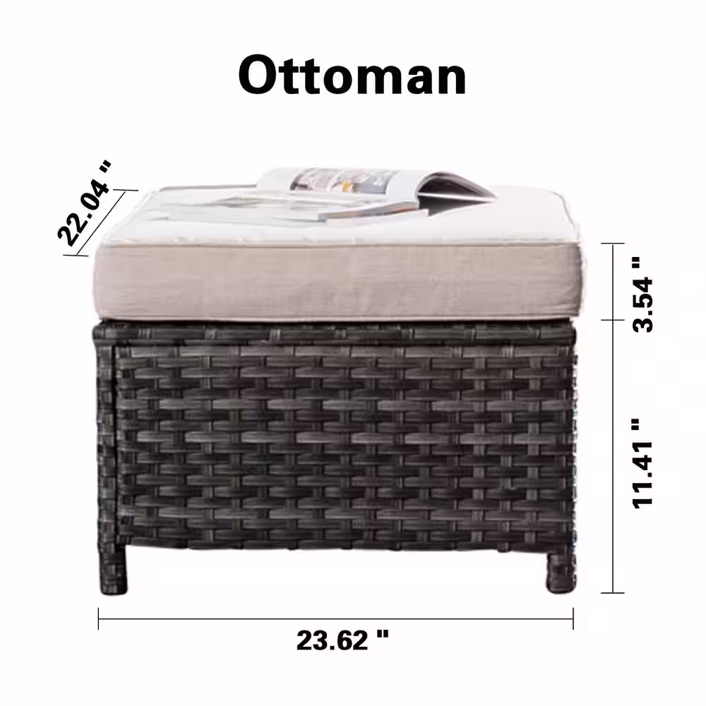 OVIOS Positano Gray 7-Piece Wicker Patio Conversation Set with with Beige Cushions