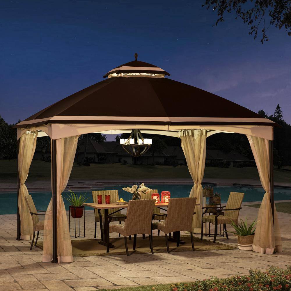 Sunjoy Zela 10.5 ft. x 13 ft. Brown and Tan 2-tier Steel Gazebo