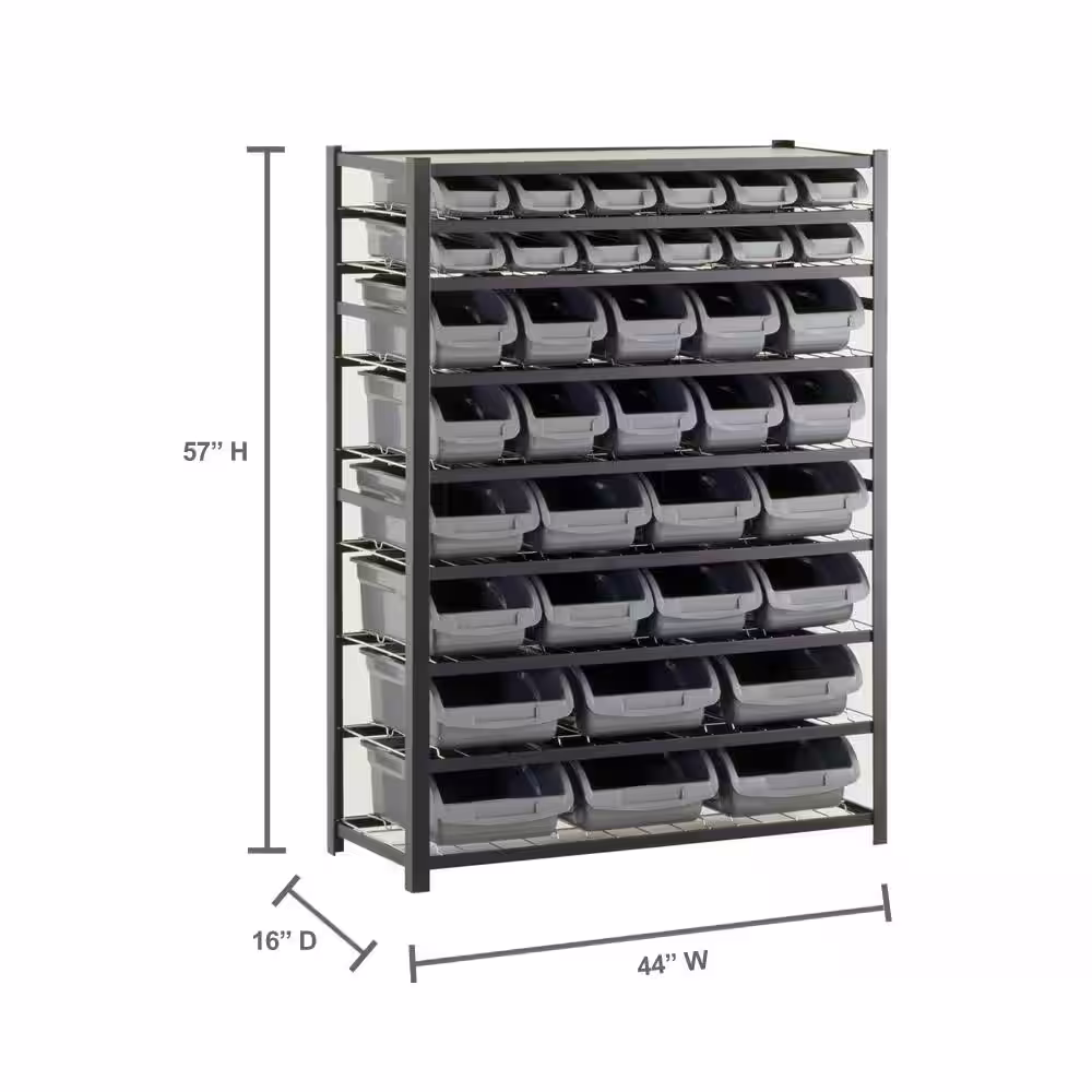 Sandusky 57 in. H x 44 in. W x 16 in. D Steel Commercial Bin Shelving Unit in Gray