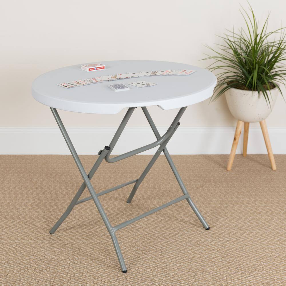 None 31.5 in. Granite White Plastic Tabletop Metal Frame Folding Table