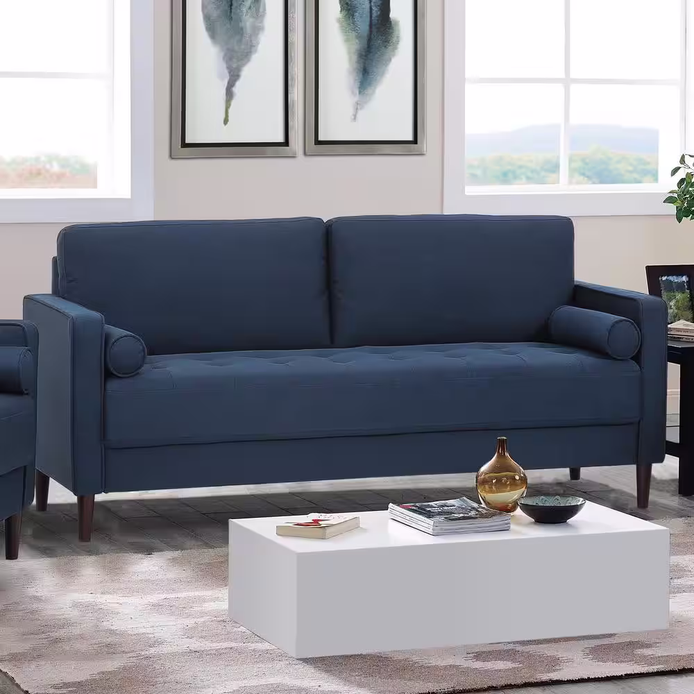 Lifestyle Solutions Lillith 31.1 in. Navy Blue Polyester 4-Seater Tuxedo Sofa with Square Arms