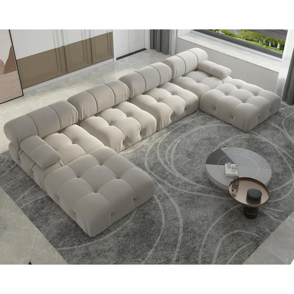 J&E Home 138.6 in. W Square Arm 4-Piece U Shaped Velvet Free Combination Sectional Sofa with Ottoman in Beige