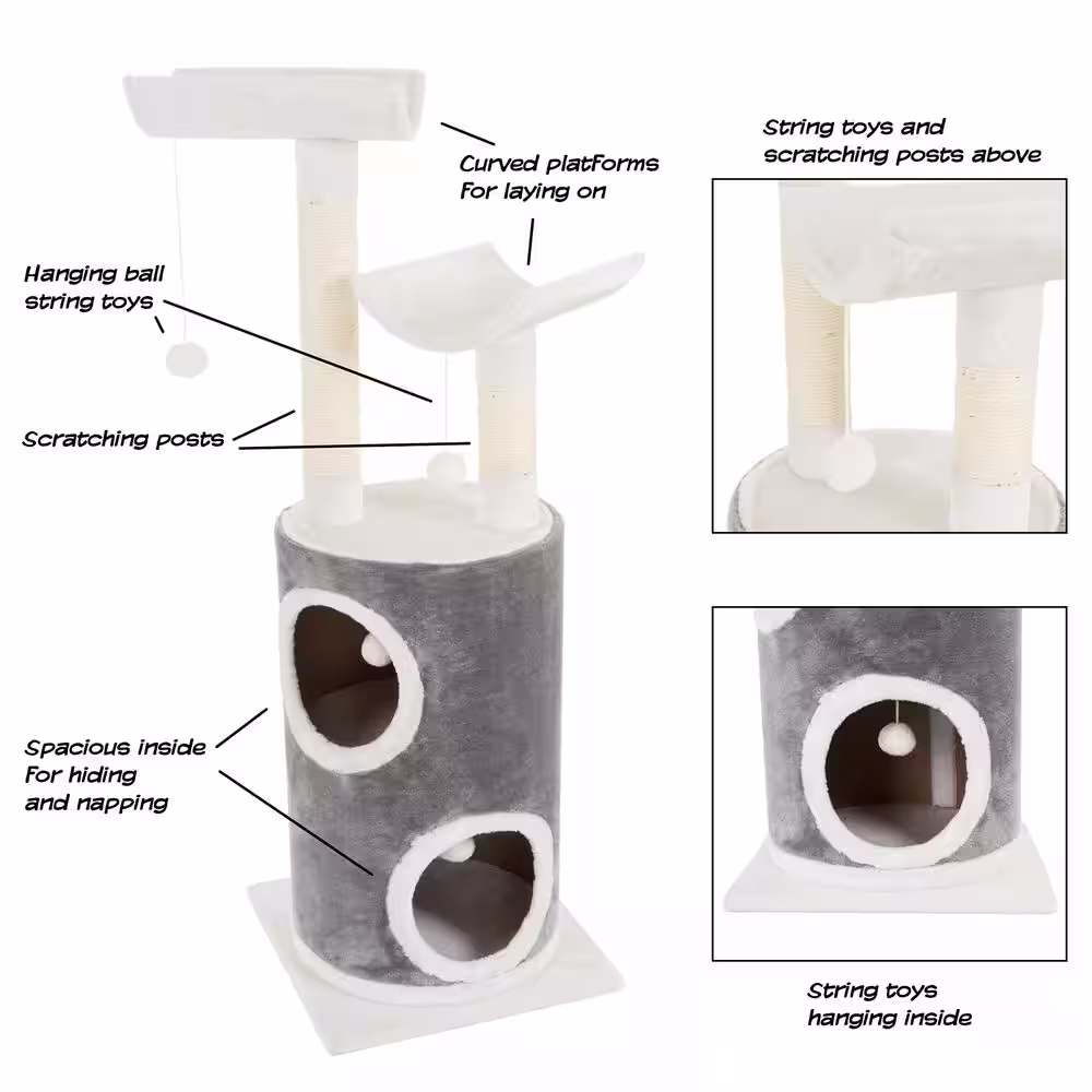 Petmaker Gray and White 5-Tier Double Decker Cat Condo Tree with 2-Scratching Posts
