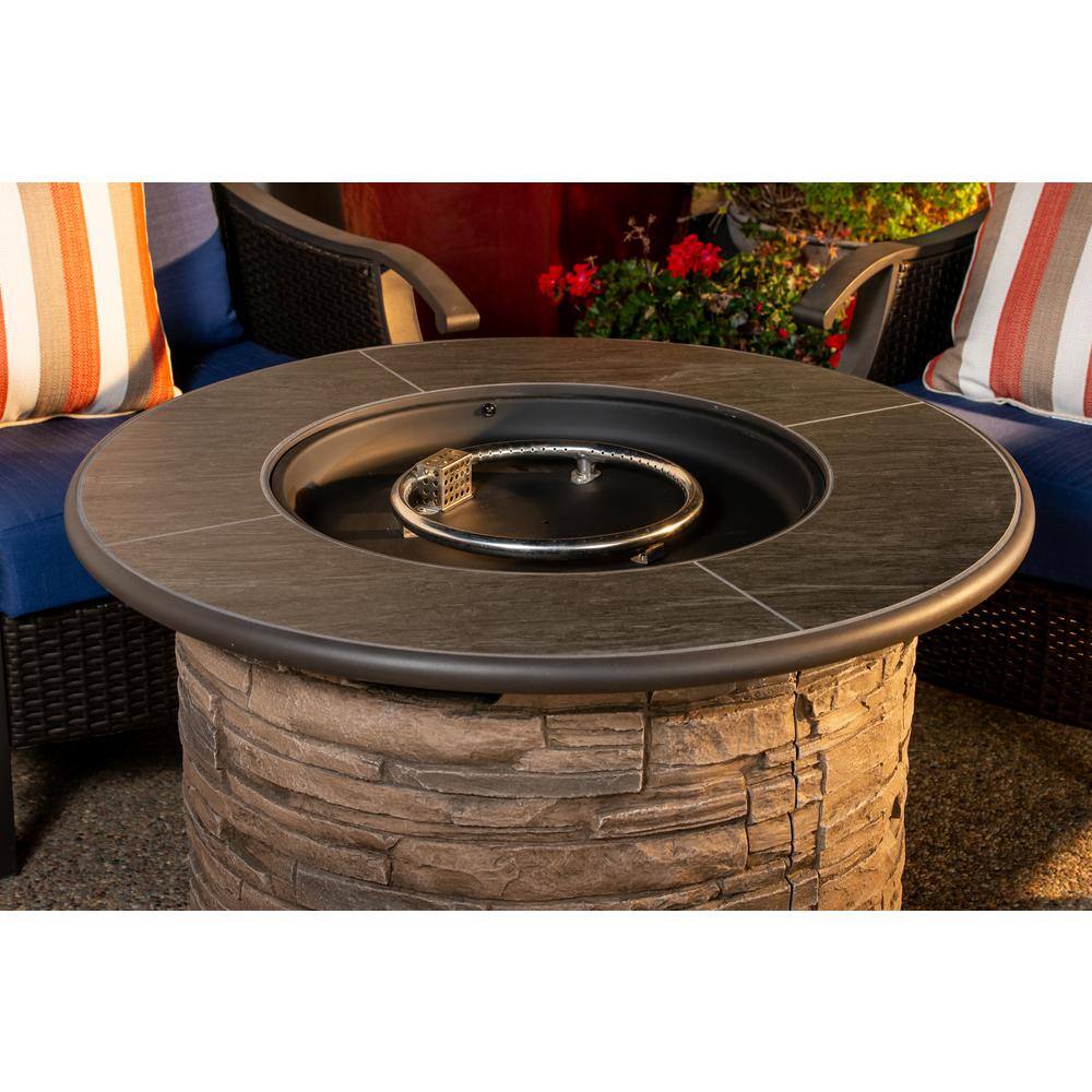 Bond Newcastle Envirostone 36 in. Round Gas Fire Table in Brown
