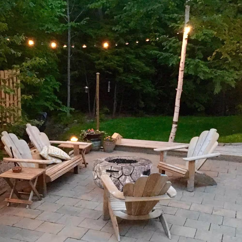 BLUEGRASS LIVING 28 in. Ashwick MGO Propane Fire Pit Table with Glass Beads, Lava Rocks and Cover