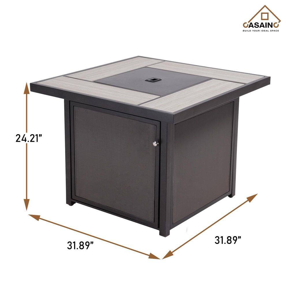 None 32 in. Square Full Iron Fire Pit Table with Table Lid