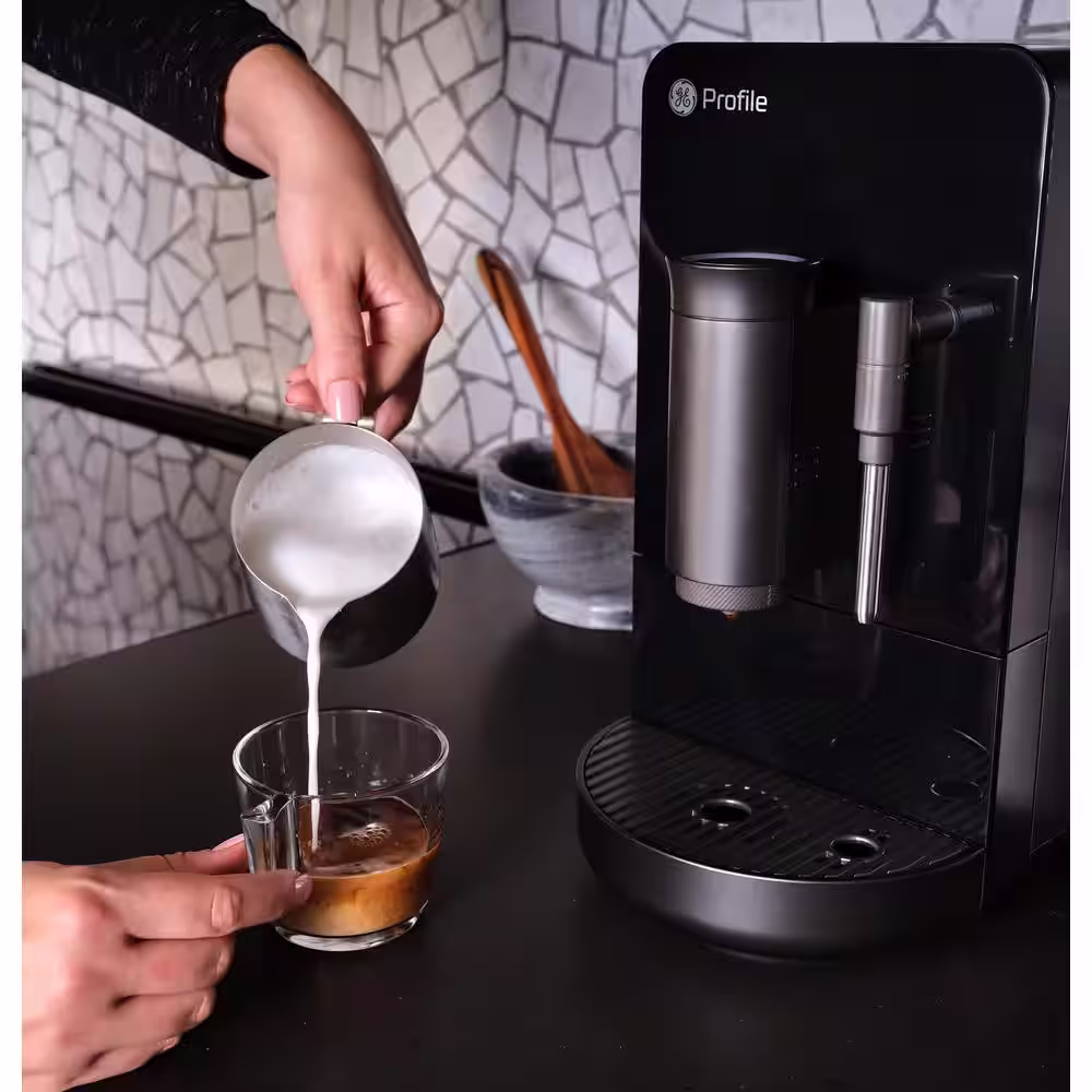 GE Profile 1- Cup Automatic Espresso Machine in Black with Built in Grinder, Frother, Frothing Pitcher, and WiFi Connected