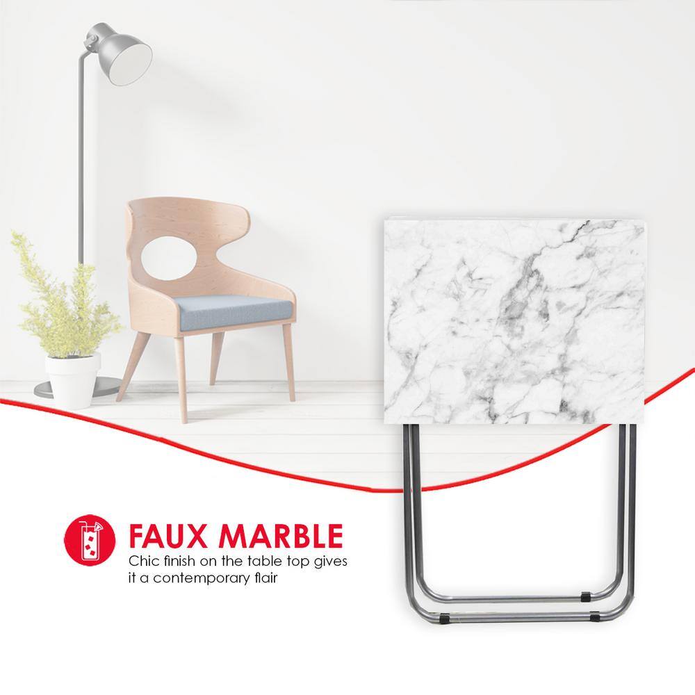 Home Basics Multi-Purpose Foldable Table, Faux Marble Grey/White