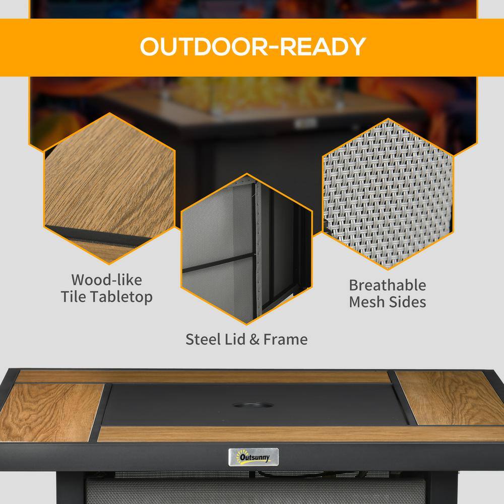Outsunny Metal Outdoor Fire Pit Table with Lid