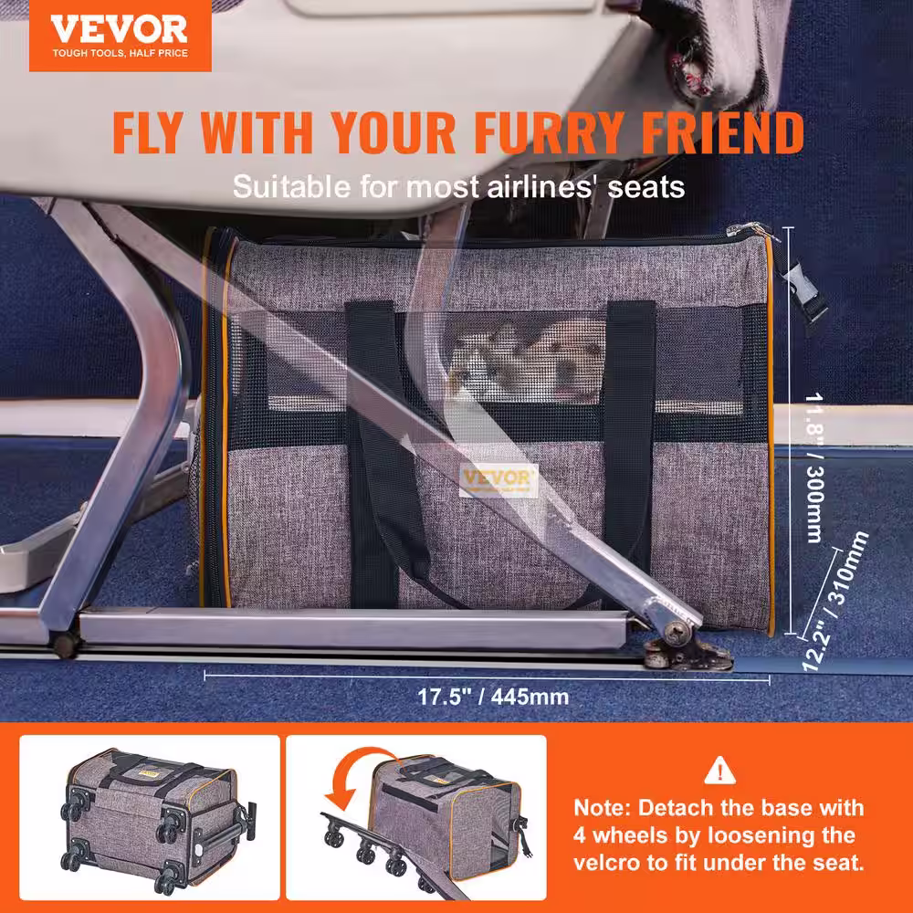 VEVOR Cat Dog Carrier with Wheels Airline Approved, Rolling Pet Carrier on Wheels Hold up to 22 lbd.