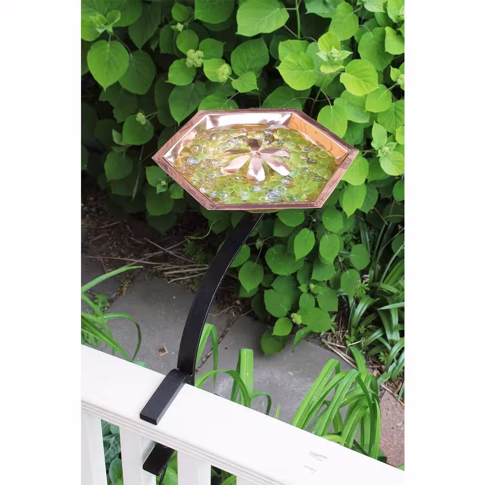 Achla Designs 40 in. Tall Copper Plated Hexagonal Copper Bee Fountain and Birdbath with Stake