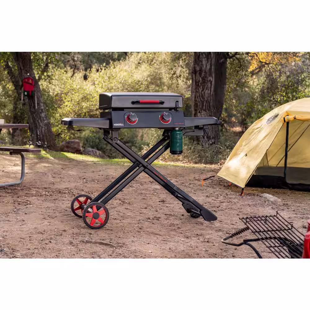 Nexgrill Daytona 2-Burner 21 in. Propane Gas Griddle with Foldable Cart in Black