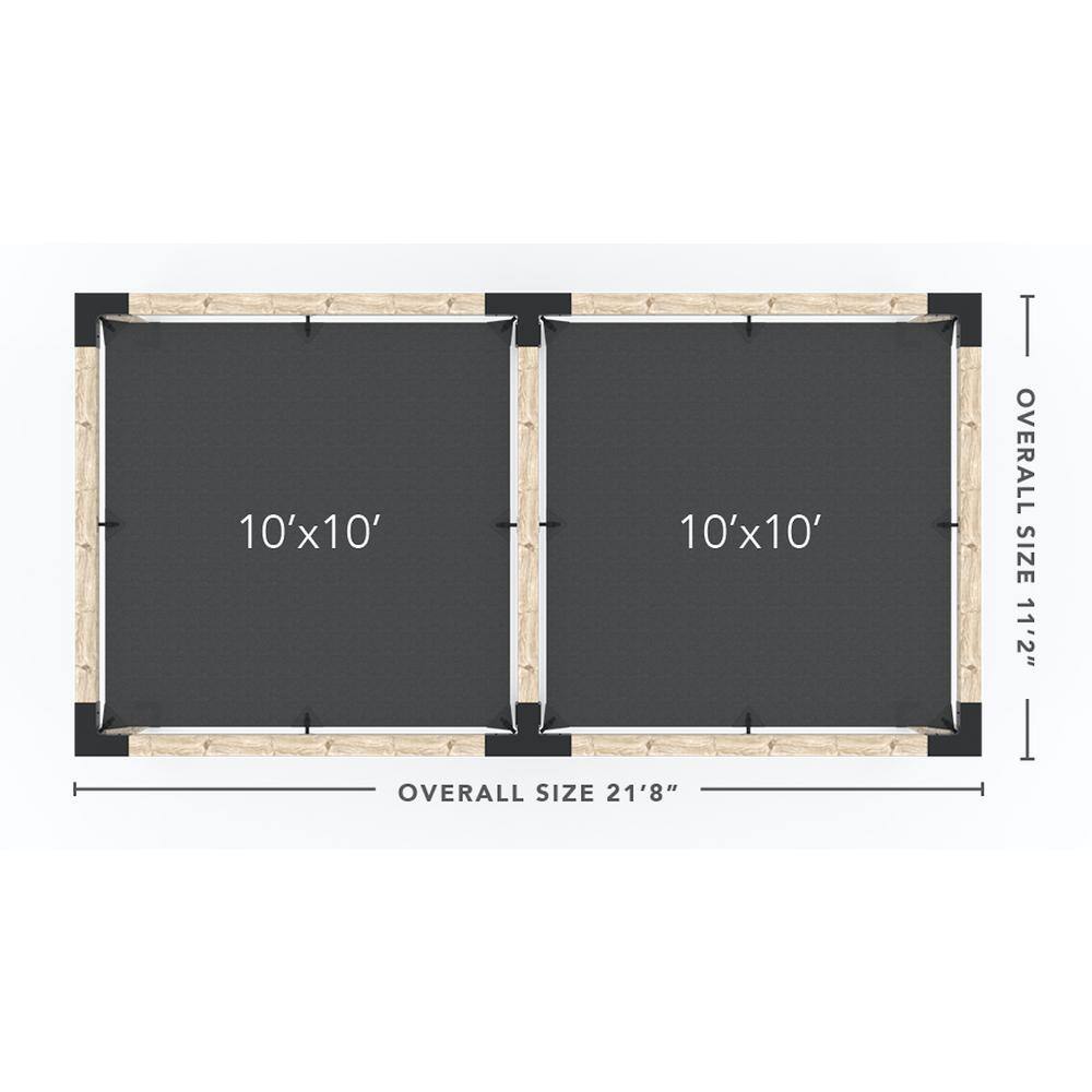 TOJA GRID 10 ft. L x 20 ft. W Double Pergola Kit with 2 White Shade Sails, for 6x6 Wood