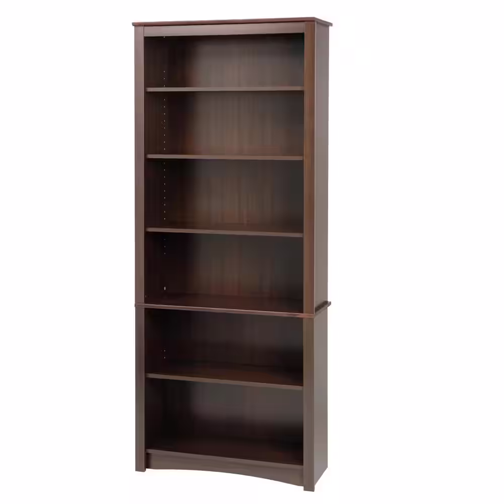 Prepac 77 in. Espresso Wood 6-shelf Standard Bookcase with Adjustable Shelves