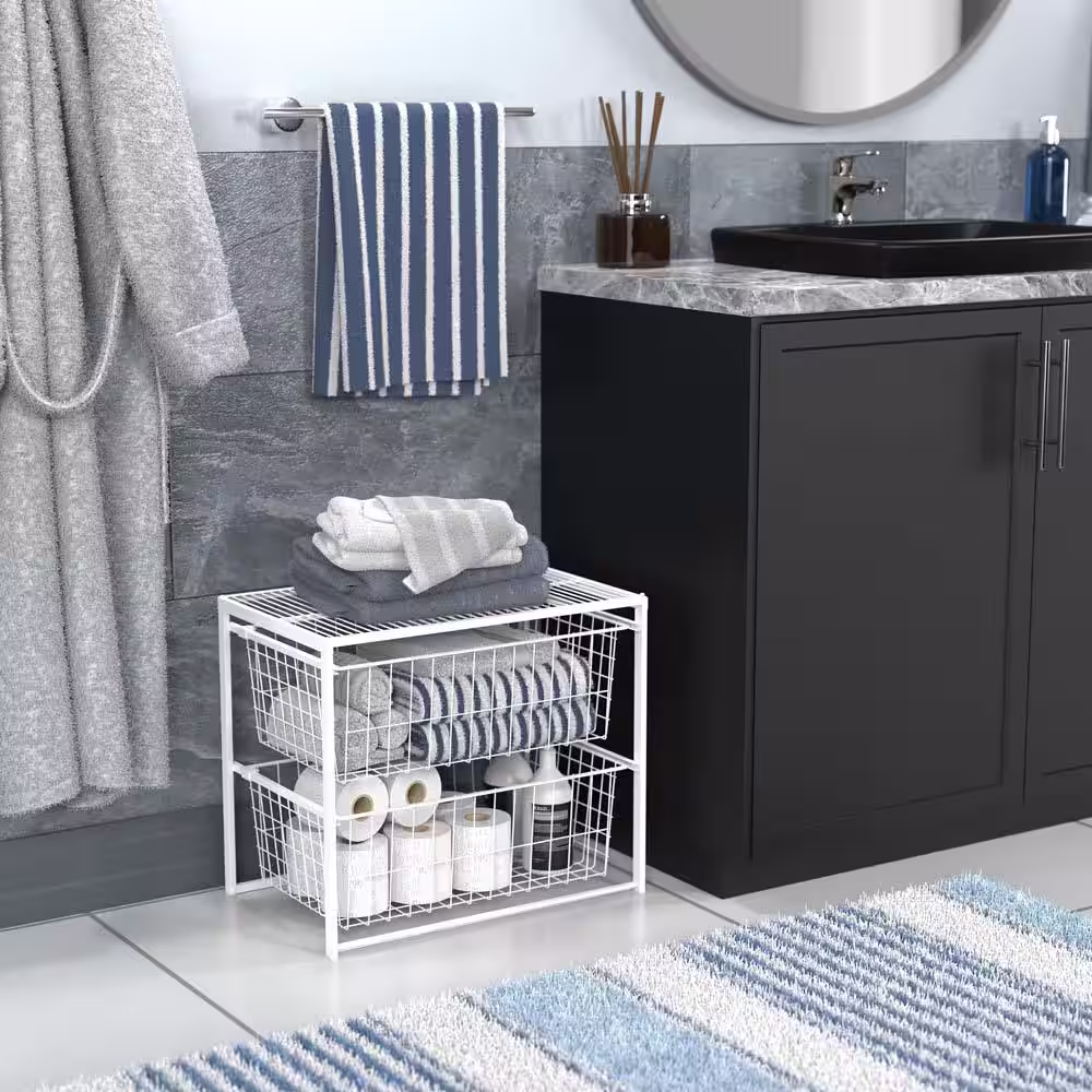 ClosetMaid 18.54 in. H x 21.75 in. W White Steel 2-Drawer Close Mesh Wire Basket