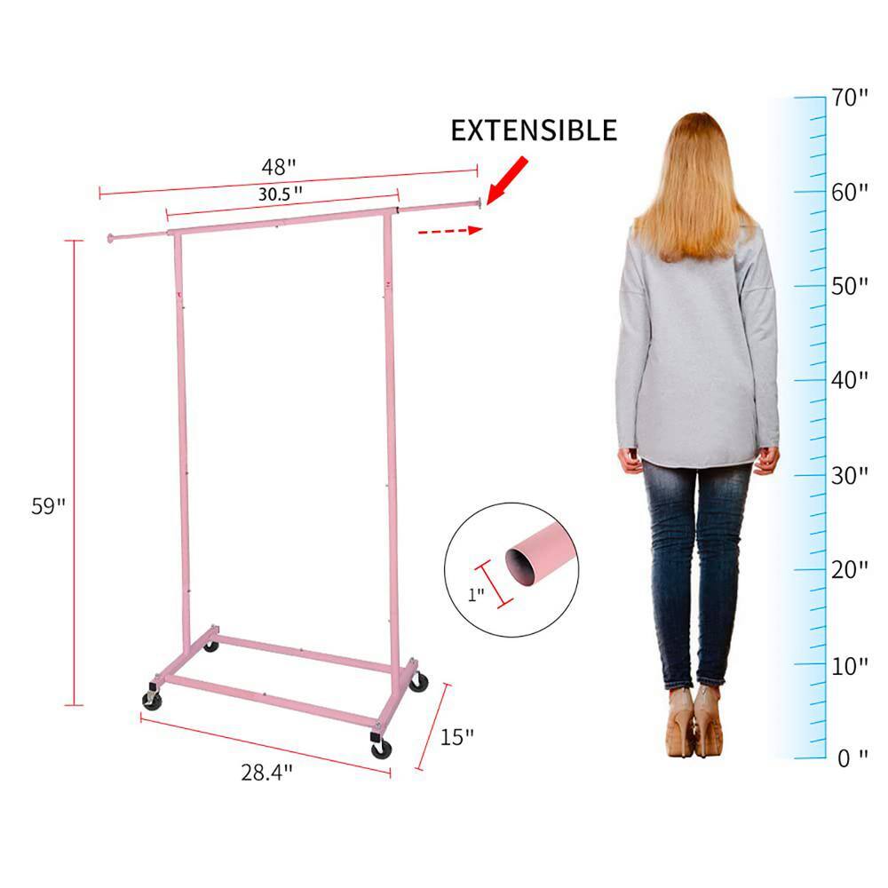 None Pink Metal Garment Clothes Rack with Wheels 48 in. W x 59 in. H